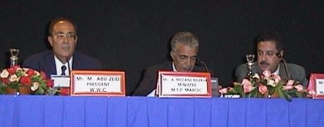 Mahmoud Abu-Zeid (Président du Conseil mondial de l’eau), A. Meziane Belfkih (Ministre des travaux publics, Maroc) et Hassan Abouyoub (Ministre de l’agriculture et du développement rural, Maroc)