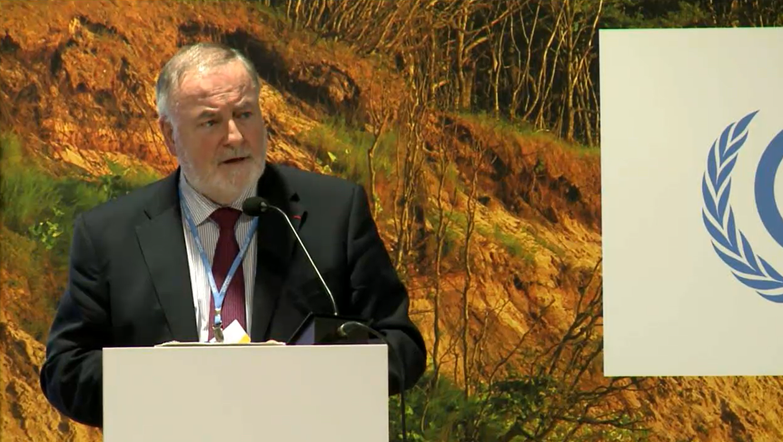 Newly-elected World Water Council President Loïc Fauchon delivers closing statements during the CoP24 Water Action Event, Katowice, Poland, 7 December 2018