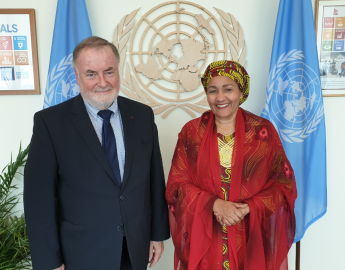 The President of the World Water Council, Loïc Fauchon, and the Vice Secretary General of the United Nations, Amina J. Mohammed, UN HQ, New York City, 24 June 2019