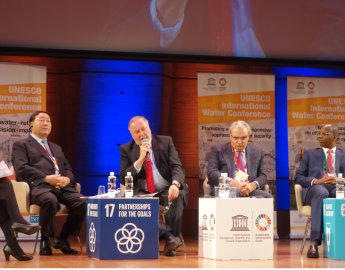 World Water Council President Loic Fauchon speaks at the high-level panel on water during the opening of UNESCO’s International Water Conference, Paris, 13 May 2019