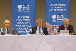 From left to right: Dogan Altinbilek, Vice President of the World Water Council, Senator Rodrigo Rollemberg, Federal District Governor, and Benedito Braga, President of the World Water Council, at the 59th Board of Governors meeting, 24 June, Brasilia. Photo: @IsraelLima