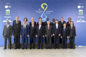 World Water Council President Benedito Braga and Honorary President Loic Fauchon and Ricardo Andrade speak at the Opening Ceremony of the 8th World Water Forum, Brasilia, Brazil