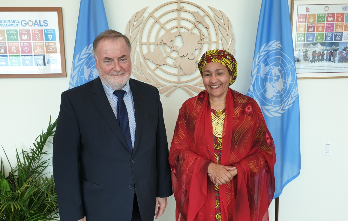 The President of the World Water Council, Loïc Fauchon, and the Vice Secretary General of the United Nations, Amina J. Mohammed, UN HQ, New York City, 24 June 2019