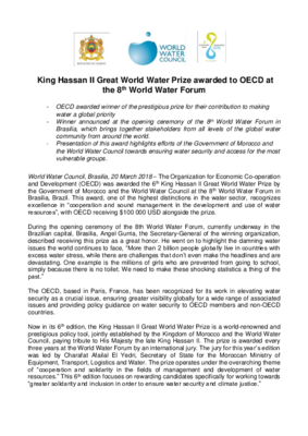 King Hassan II Great World Water Prize awarded to OECD at the 8th World Water Forum (EN)