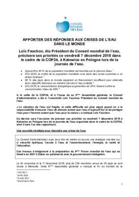 Loic Fauchon elu Président du Conseil mondial de l’eau - Eau a la COP24 (FR)