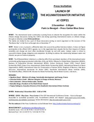 2 December 2015 Press_Invitation Launch of the Climateiswater Initiative (EN)