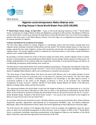 7th Forum - Release Laureate Grand Prix Mondial Hassan II pour l Eau Final (EN)