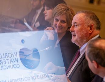 Céline Tellier, Walloon Minister for the Environment, Nature, Forests, Rurality and Animal Welfare, and Loïc Fauchon, President of the World Water Council, at the opening of the World Water Council’s 71st meeting of the Board of Governors, Liège, 5 February 2020. © Thierry Dricot
