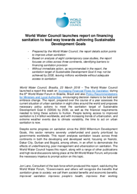 World Water Council launches report on financing sanitation to lead way towards achieving Sustainable Development Goals (EN)