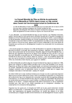 20180612 Le Conseil Mondial de l'Eau se félicite du partenariat entre Marseille et l'UICN visant à jouer un rôle centr[...] (FR)