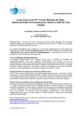 Communique Presse Coup d'envoi du Forum Mondial de l'Eau Dakar 21 juin 2019 (FR)