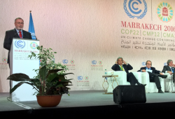 World Water Council Honorary President Loïc Fauchon presents the outcomes of Water Action Day to the High-level event on accelerating Climate Action, COP22, 17 November 2016