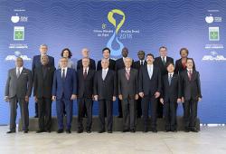 World Water Council President Benedito Braga and Honorary President Loic Fauchon and Ricardo Andrade speak at the Opening Ceremony of the 8th World Water Forum, Brasilia, Brazil