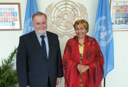 The President of the World Water Council, Loïc Fauchon, and the Vice Secretary General of the United Nations, Amina J. Mohammed, UN HQ, New York City, 24 June 2019