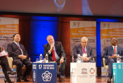 World Water Council President Loic Fauchon speaks at the high-level panel on water during the opening of UNESCO’s International Water Conference, Paris, 13 May 2019