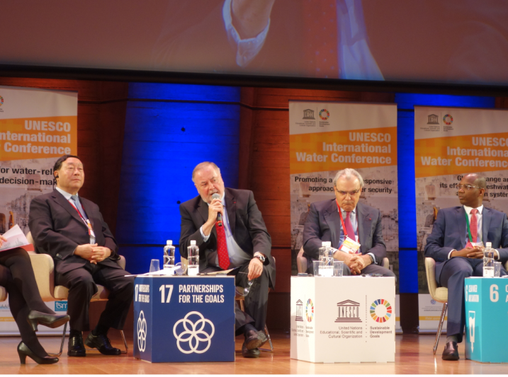World Water Council President Loic Fauchon speaks at the high-level panel on water during the opening of UNESCO’s International Water Conference, Paris, 13 May 2019
