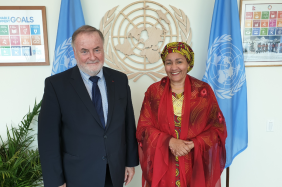 The President of the World Water Council, Loïc Fauchon, and the Vice Secretary General of the United Nations, Amina J. Mohammed, UN HQ, New York City, 24 June 2019